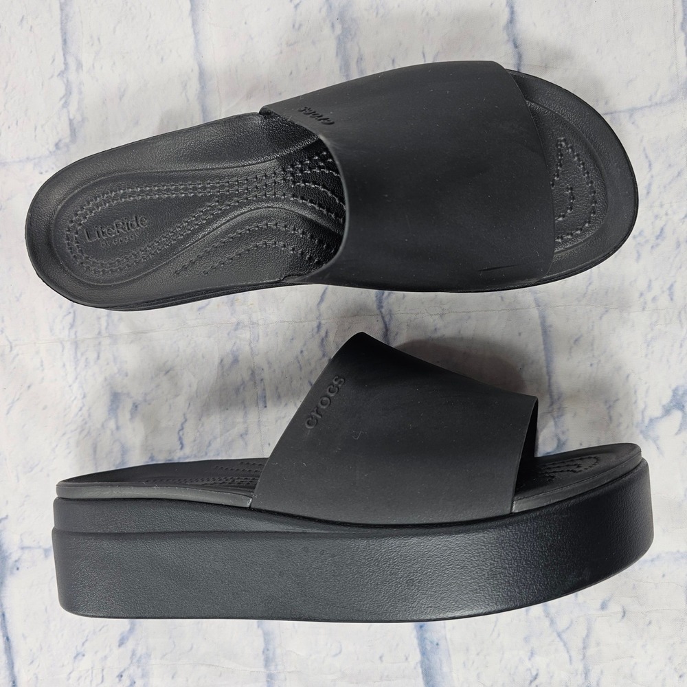 Crocs LiteRide Platform Slide Womens 9 Black Comfort Sandal Wedge